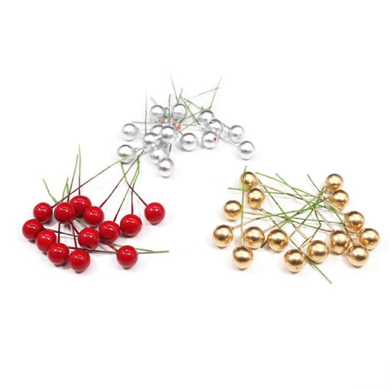 50/100pcs Mini Kunstmatige Bloem Fruit Cherry Kerst Plastic Parel Bessen voor Bruiloft DIY Geschenkdoos Versierd Kransen
