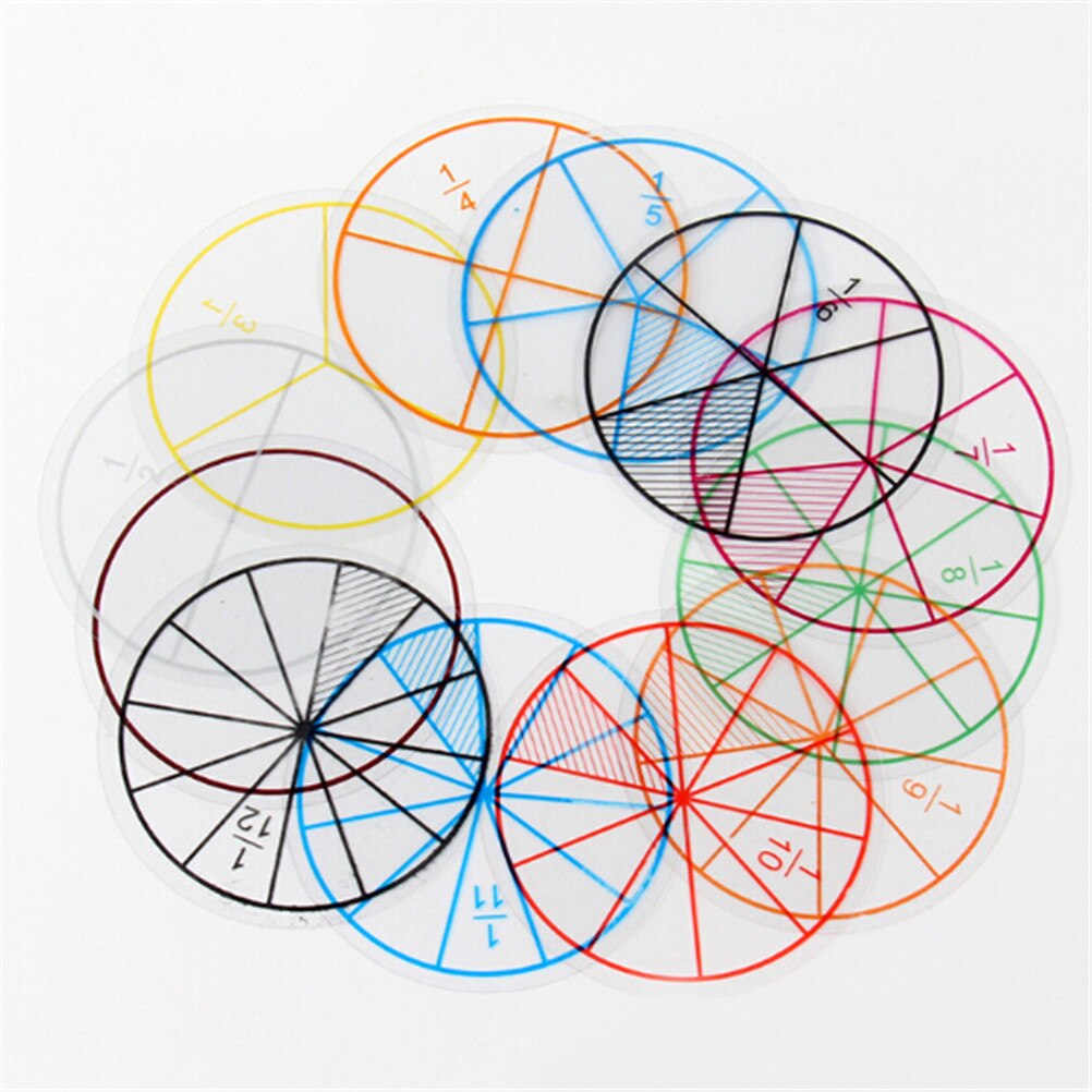 12 pièces/lot de cercles de Fractions mathématiques, jouet en plastique, cercles numérotés, puces mathématiques, nombres, 8cm