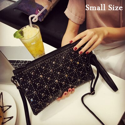 Ybyt Busta di Moda Rivetto Sacchetti di Spalla per Le Donne Della Rappezzatura dell'unità di Elaborazione di Cuoio Solido Frizione Borse Delle Signore Del Messaggero di Crossbody Borsa: smallblack