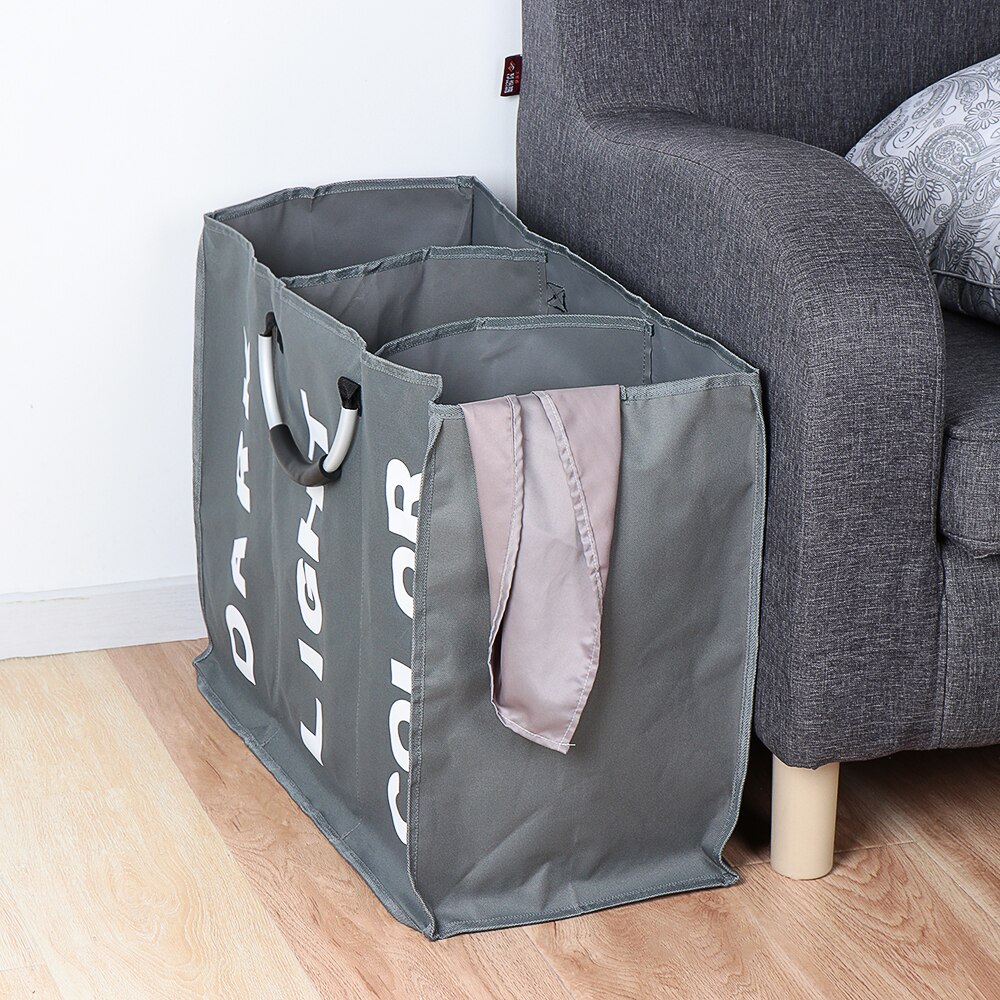 Opvouwbare wasmand, grote wasmand, 3 -delige sorteermand, oxford-doek tas voor vuile was met aluminium handvat