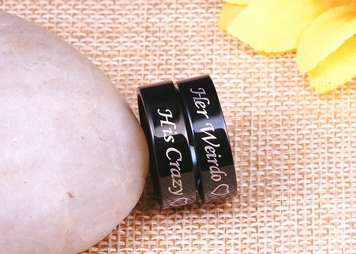 2 stks/set Zijn Crazy Haar Weirdo Ring Set Liefde Hart Paar Ringen Sieraden Titanium Staal Band Ring voor Liefhebbers beste Vriend, BFF