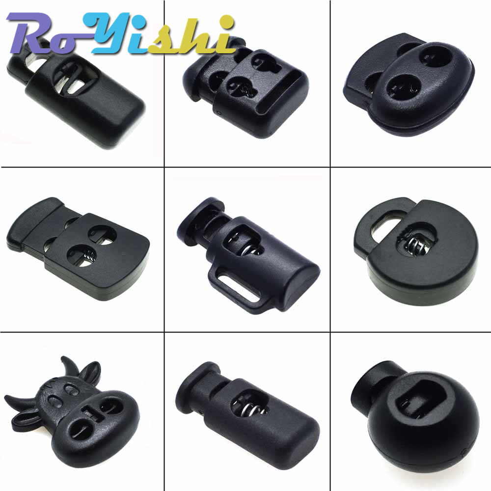 10 stuks/pak koordvergrendeling toggle clip stop plastic zwart voor tassen/kleding