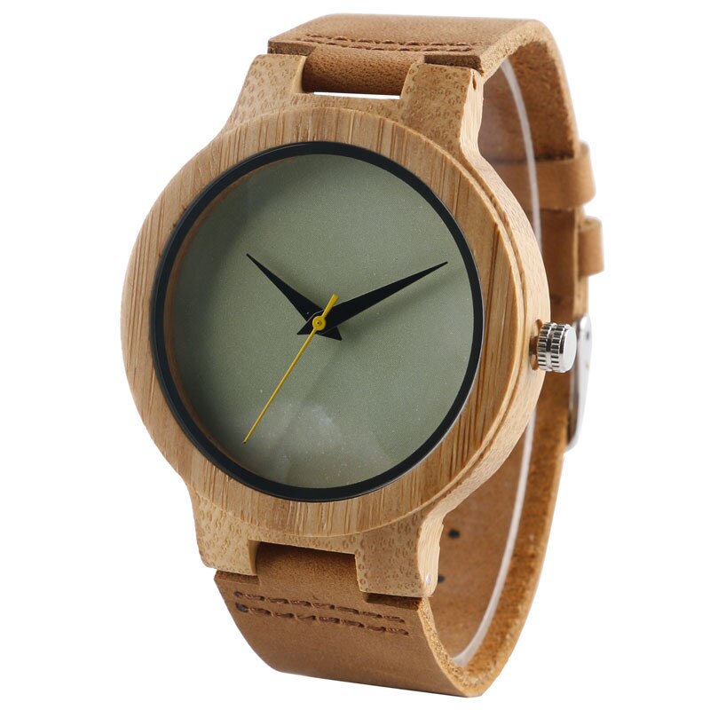Mannen Quartz Houten Horloges Bamboe Natuur Lederen Band Vrouwen Pols-Horloge Marmer Patroon Gezicht Minimalistische Creatieve Klok