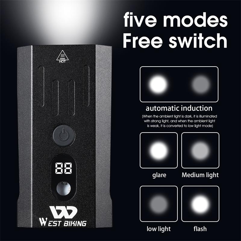 WEST BIKING – feu arrière de vélo IPX-5 étanche 800 Lumen, lampe torche USB LED, accessoires de cyclisme, vtt