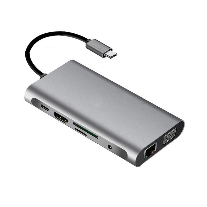 USB tipo C a HDMI 4K VGA adattatore RJ45 Lan Ethernet SD TF USB-C TypeC Hub USB 3.0 3.5mm Jack Audio Video Converter per MacBook: Default Title