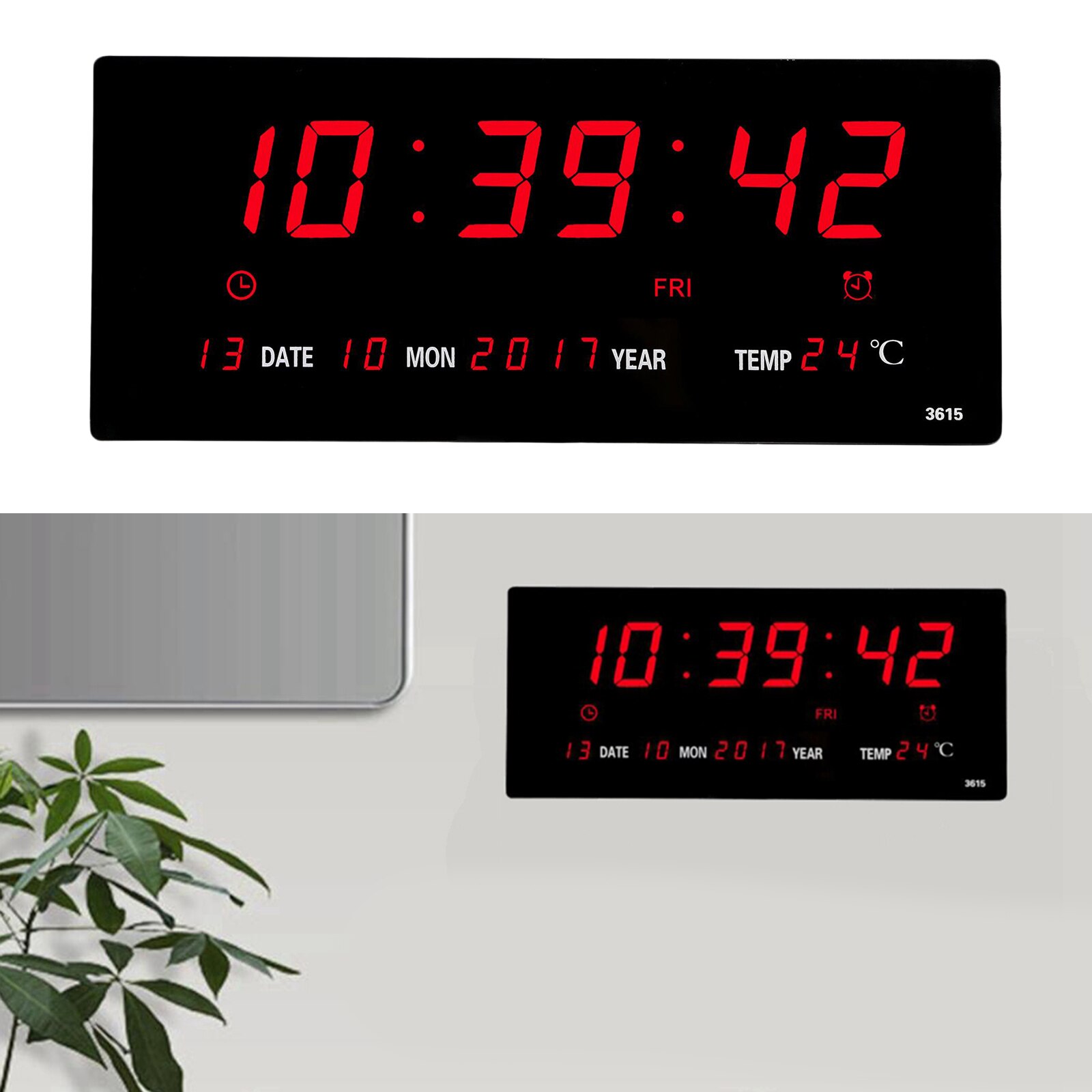 Digital LED Screen Wall Clock Calendar Time Backlight with Temperature Meter Thermometer Home office School Projection USB