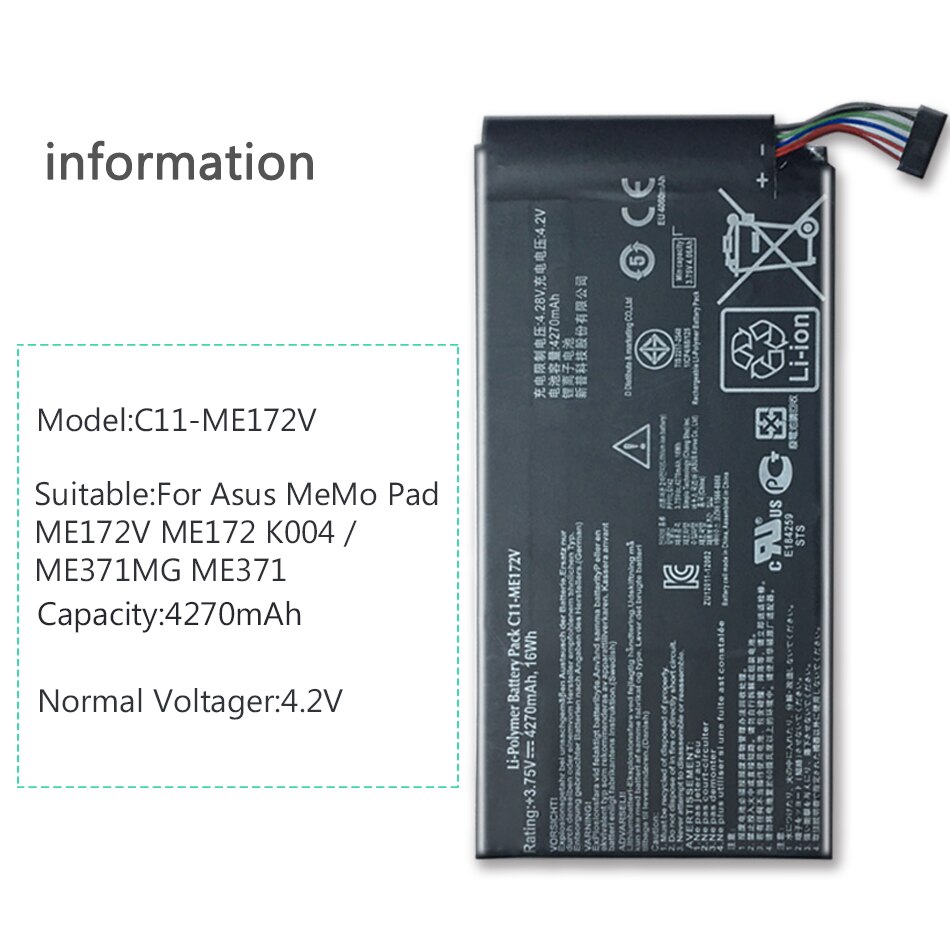 Echt 4270mAh Akku Für ASUS Fonepad MeMoPad ME172V K004 ME371MG ME371 Li-polymer Batteria + Tracking nummer