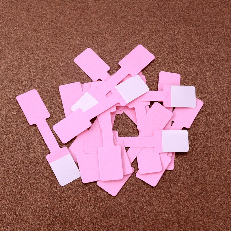 100PCS 1.3*6cm multicolor paper folded ring label white/pink/yellow self adhesive price labels sticker for jewelry: pink