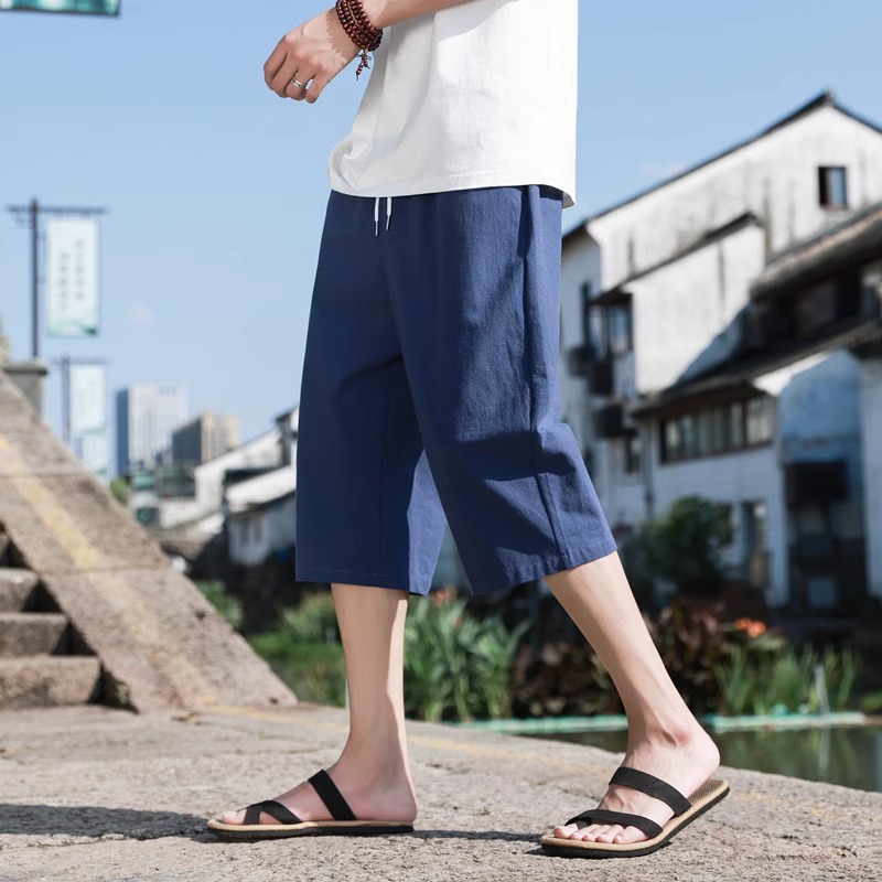 pantalon court en lin été coton couleur unie Shorts grands Shorts légers hommes Shorts de plage pour hommes pantalons de survêtement respirants: XXXL / GRIS