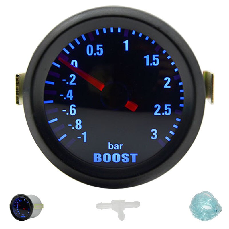 52mm boost/vakuum/vattentemp/oljetemp/oljepress/spänning/varvräknare/luftbränsleförhållande/egtmätare analog blå led + 52mm gauge pods: Boost 3 bar