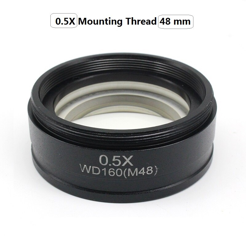 0,5x 2X lentille Barlow objectif Microscope objectif auxiliaire objectif filetage de montage 42mm 48mm 50mm 52mm Distance de travail 30/160mm: 0.5X Thread 48mm