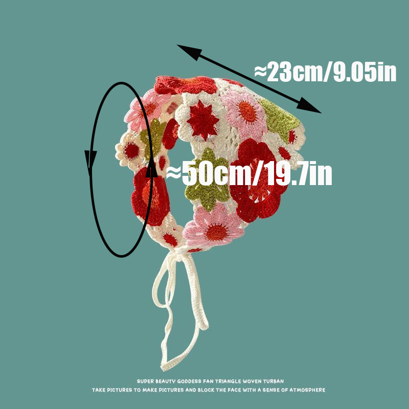 Korean Sweet Cute Handmade Crochet Hollow Triangle Headband Towel Women Spring and Summer Travel Literary Photo Hair Scarf