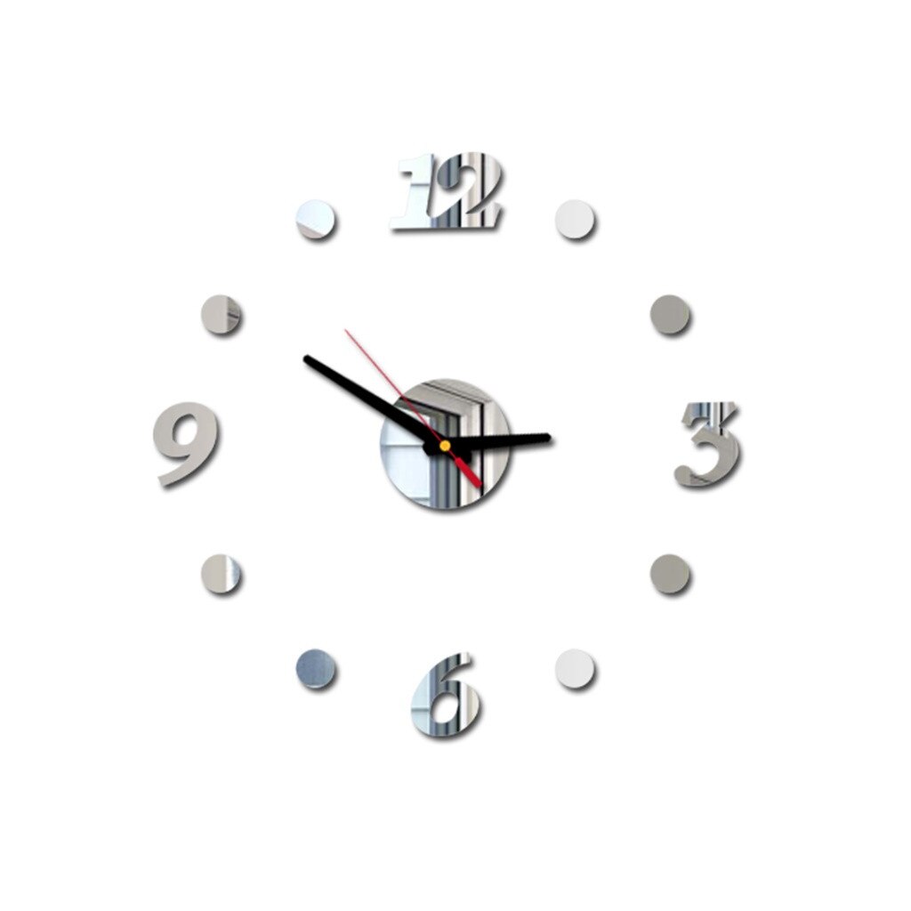 Décoration de la maison horloge murale grand miroir horloges murales moderne horloges murales bricolage autocollant mural Unique horloge de: Silver