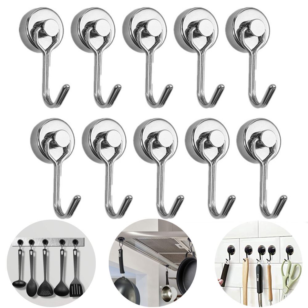 2/4/8/10 PCS Magnetic Hooks, Heavy Duty Neodymium Magnet Hook for Indoor Outdoor Hanging,Refrigerator,Grill,Kitchen,Key Holder
