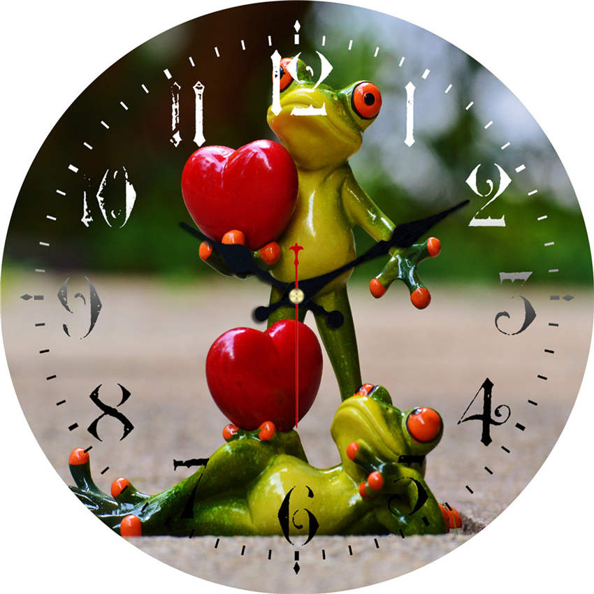 MEISTAR Frogs With Glasses Wooden Clocks Silent Living Study Garden Bath Room Home Decor Watches Large Art Wall Clocks: heart / 12 inch ( 30 cm )