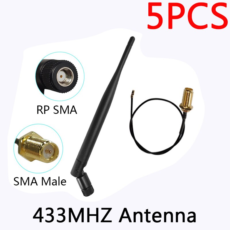 433 Mhz antena LORA 5dbi GSM 433 mhz RP-SMA złącze guma 433 m Lorawan antena IPX IOT SMA męnarty przedłużacz kabel pigtailowy: 5szt FC