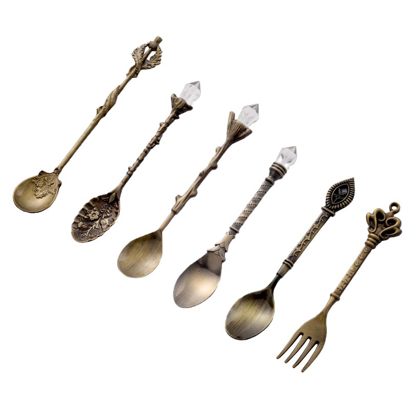 6 stk royal retro ske sæt sæt palads stil borddekoration bestik dessert ske kaffe skeer metal udskæring frugt gaffel skeer: 04