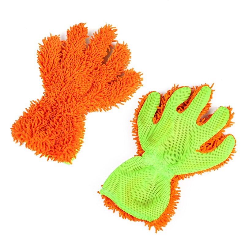 Herramientas de limpieza para lavado de coches, guantes de lavado de coches suaves de cinco dedos, cepillos de limpieza, toallas para coches y motocicletas, herramientas de estilo de coche: Naranja