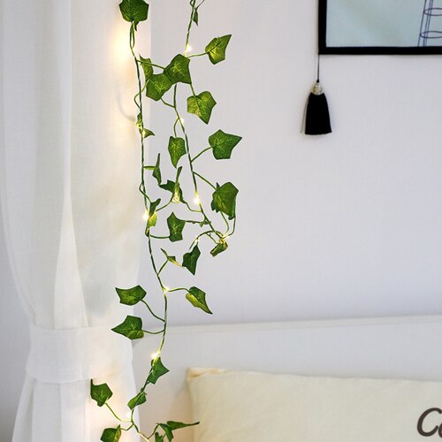 Fe blomst blad guirlande snor lys kobbertråd 2m 20 led aa batteridrevet bryllup jul skov fest indretning lampe: Stort grønt blad