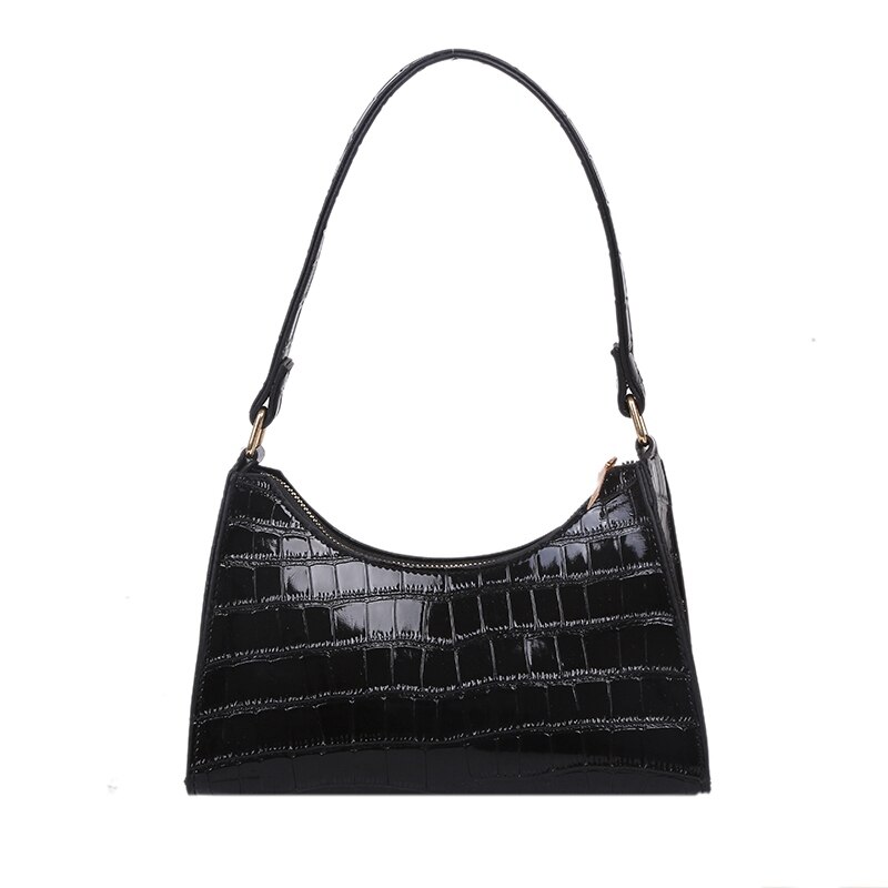 Padrão de crocodilo couro do plutônio do sexo feminino bolsa ombro moda senhoras axila saco do vintage bolsas bolsa baguette pequena embreagem: black