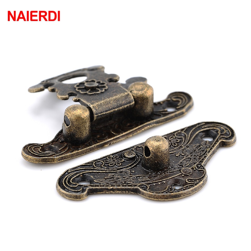 NAIERDI 1pc antiguo aldaba de bronce cierre de la cerradura para caja de madera del gabinete, hebilla de cierre para caja decorativo tamaño a 3