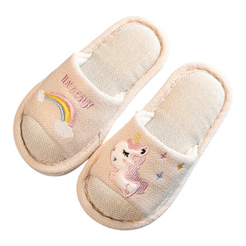 nouveaux enfants pantoufles garçon fille lin chambre tongs licorne chaussures coton pantoufles enfants hiver bébé dessin animé maison chaussures