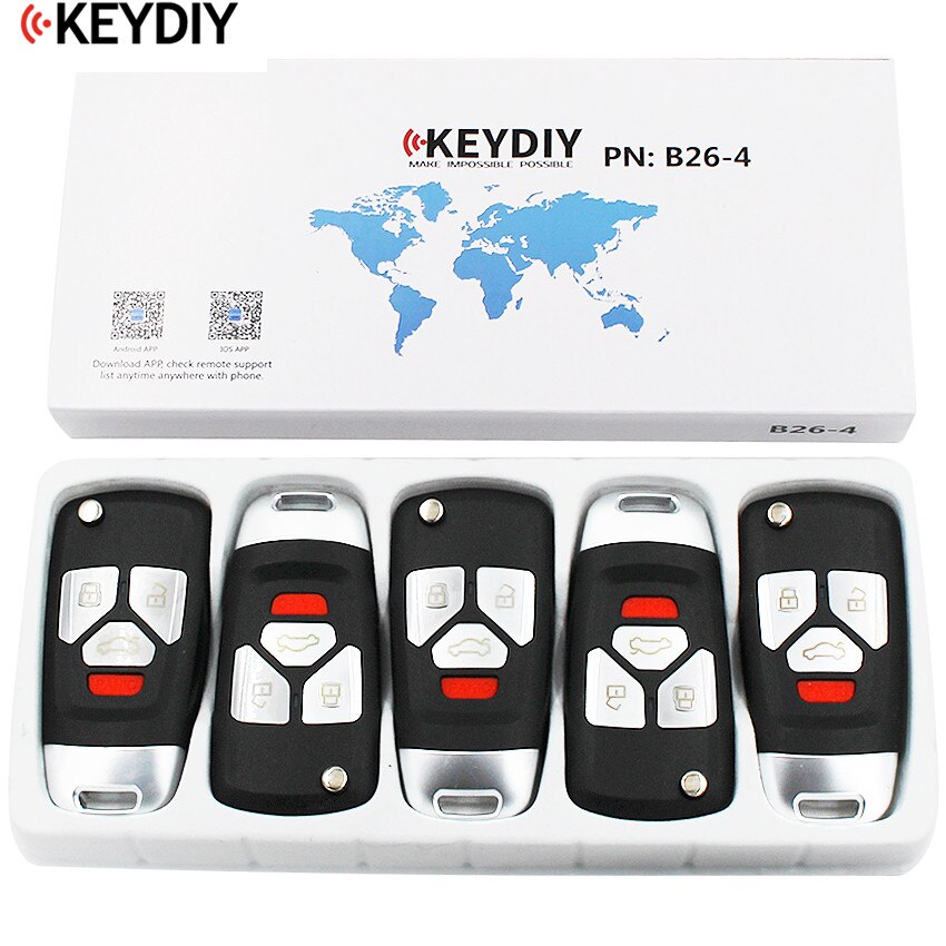 5pcs/lot, B26-4 Style Universal Remote Control Key 3+1 Buttons B-Series for KD MINI KD900 KD900+,URG200 ,KEYDIY B-Series Remote