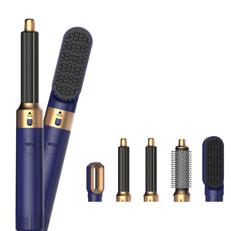 5-in-1 föhnborstel styler set, krultang en stijltang kam, ionische heteluchttool voor snelle haarstyling: Sky Blue / ons aansluiten