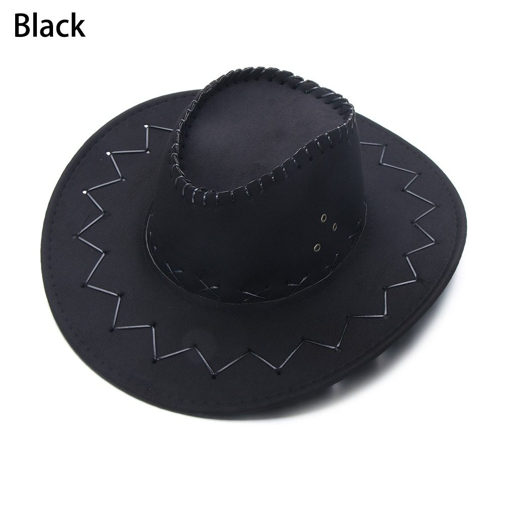 1pc vintage cowboy jazzhat western stil ruskind bredskygge jazz filt fedora kasket fancy dress tilbehør til mænd kvinder: Sort