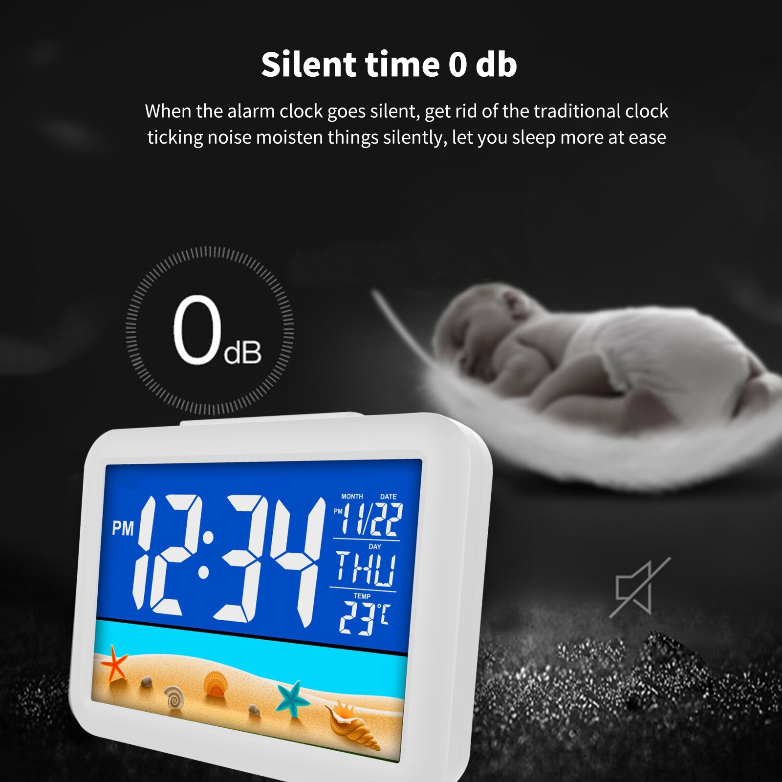 Color Screen Alarm Clock Digital Alarm Clock Black Table Clock Rectangular Alarm Clock For Home Office Hotel