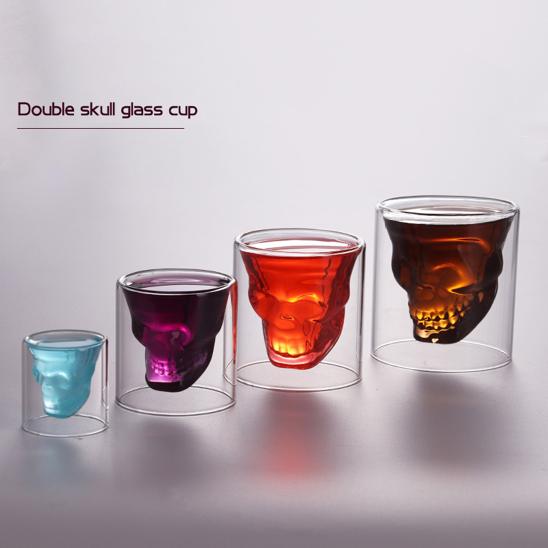 Vodka-shot glas whisky kristall kopp bar vin öl kopp dödskalle huvud transparent drinkware bar dubbelvägg karaff värmebeständig