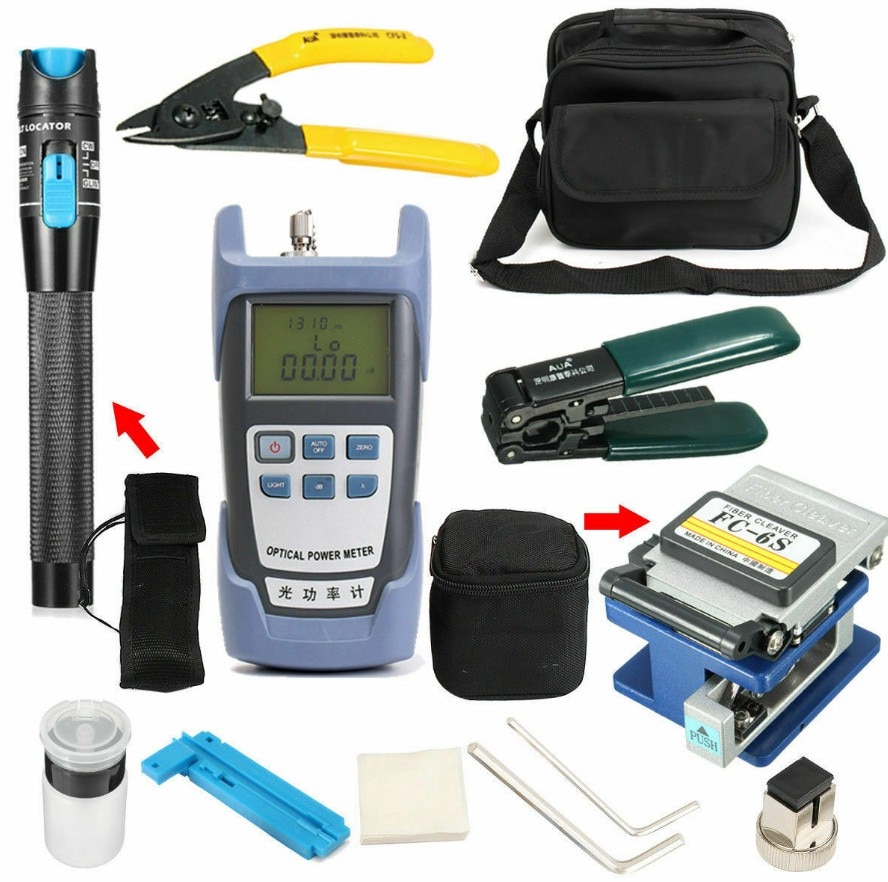 10 in tools Fiber Optic FTTH Tool Kit with FC-6S Fiber Cleaver Optical Power Meter 10km
