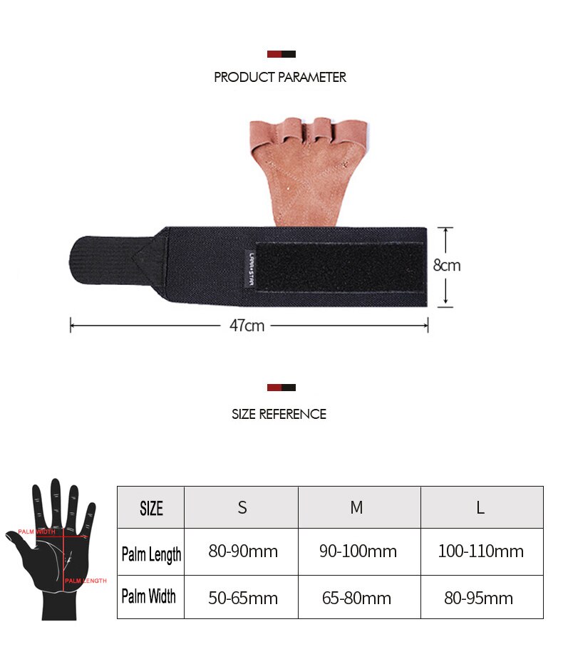 Leather Weight Lifting Gloves with Wrist Wraps Hand Grips for Palm Protection Crossfit Weightlifting Powerlifting Fitness Glove
