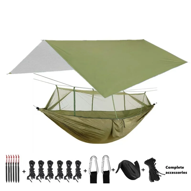 Camping Hangmatten En Accessoires, Waaronder Hangmat Met Mesh Regenvlieg Zeildoek Boomriemen Voor Buitengebruik Wandelen Backpacking Reizen: Licht Groen