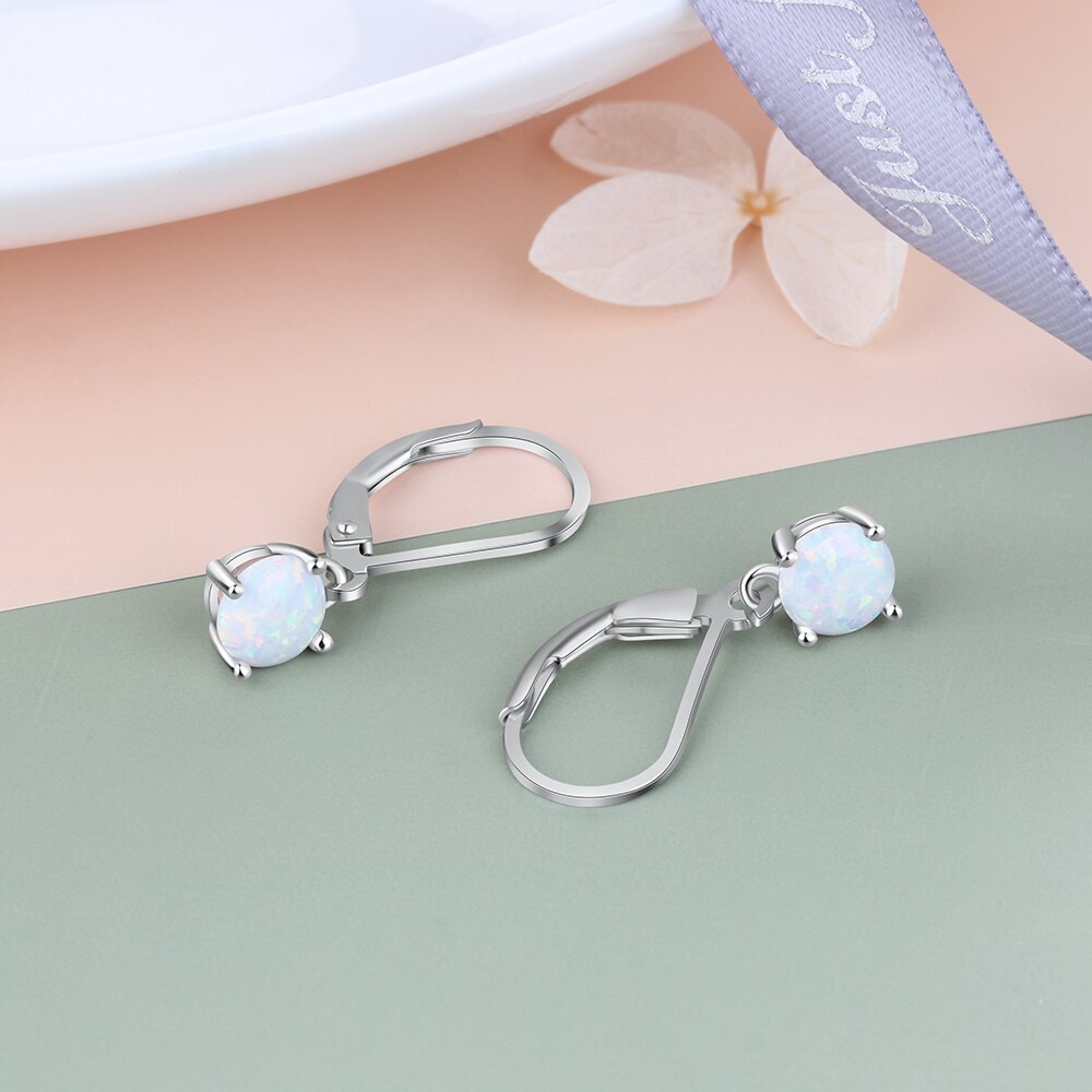 Eenvoudige Stijl 925 Sterling Silver White Opal Hoepel Oorbellen Voor Vrouwen Mode Bruiloft Oorbellen Voor Moeder (Jewelora EA103241)