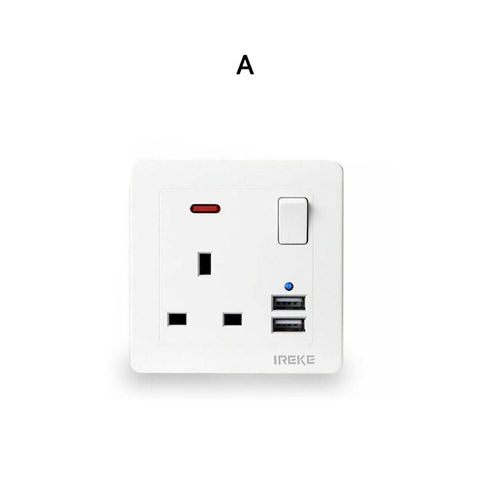 13A Dubbele Muur Uk Plug Socket 2 Gang Multifunctionele Socket Met Usb Lader 2 Port Muur Outlets Vlakke Plaat huis Decor: A