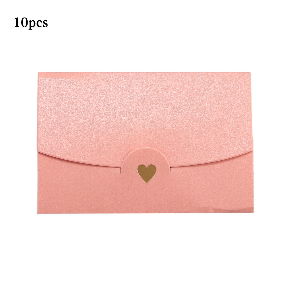 (10 pièces/lot) 10.5*7CM petite carte de voeux nom carte enveloppe estampage à amour nacré papier Mini enveloppes: Pink
