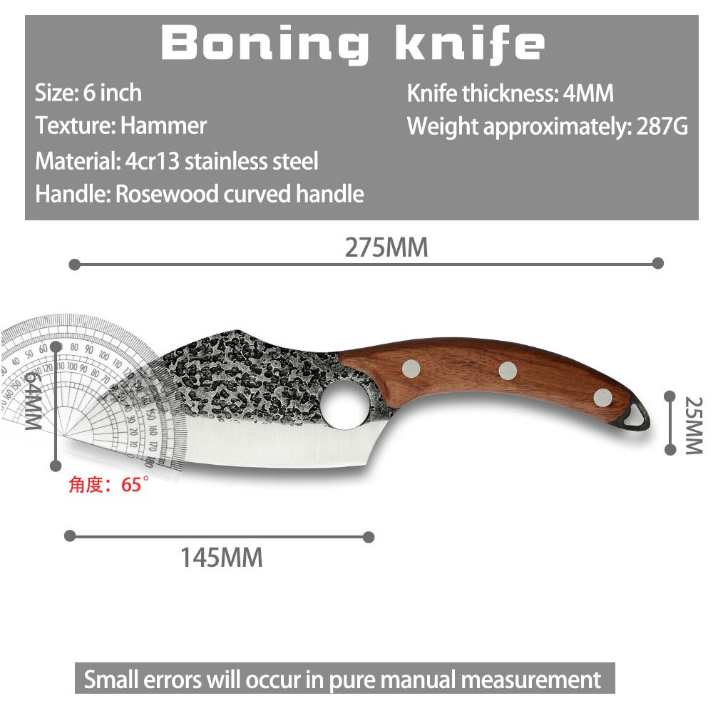 2PCS Chopping Knife Set Leather Cover Sheath Hollow Blade Stainless Steel Cleaver Butcher Bone Deboning Slicer Chopper