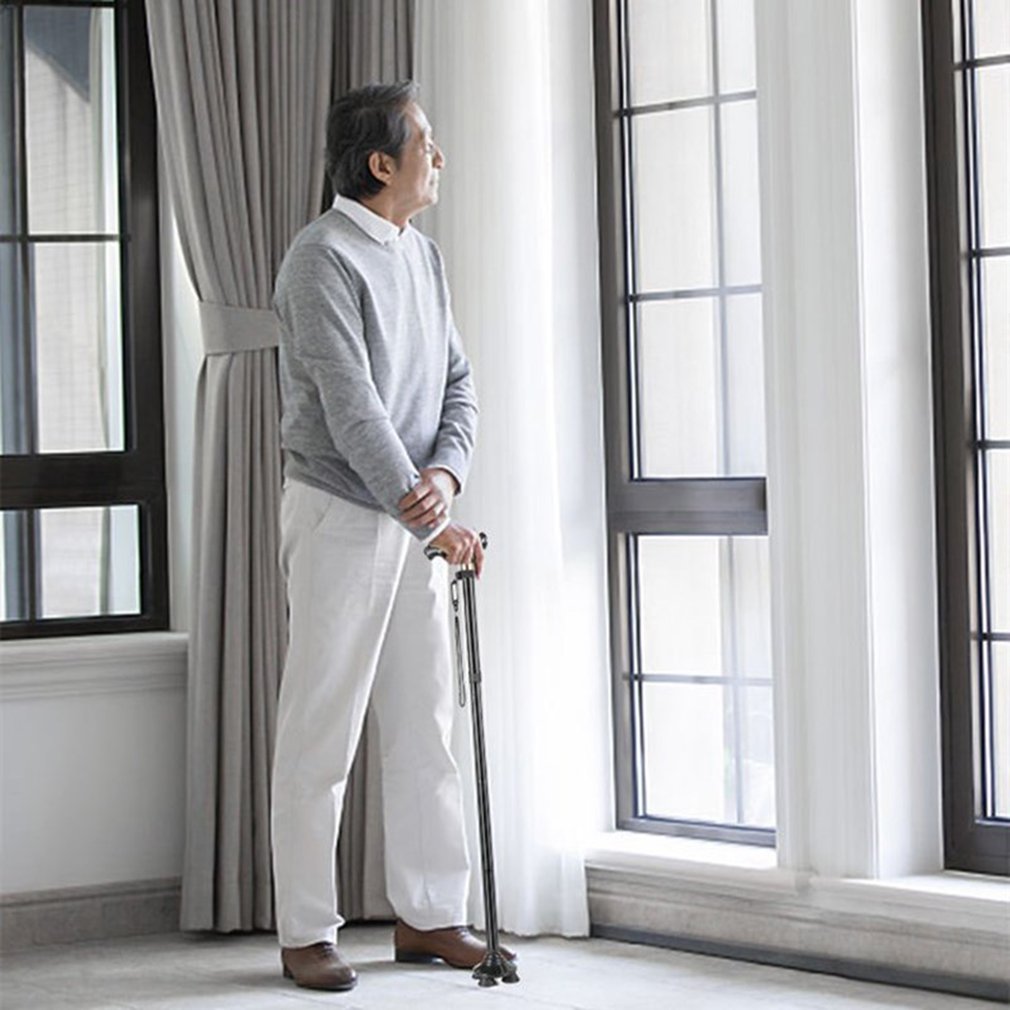 Multi-function Safety Walking Stick Elderly Folding Cane With LED Lights And Nameplate Stable Non-slip Walking Stick