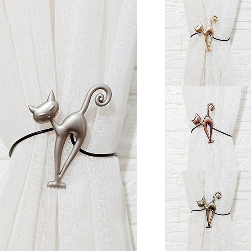 Cortina fuerte en forma de gato, bandas de sujeción para cortinas, varillas, accesorios, anillo