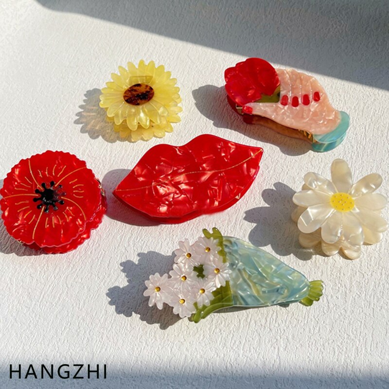 HANGZHI INES – pince à cheveux en forme de marguerite française, lèvres tulipe, acétate, pince à cheveux, épingle à cheveux, accessoires de tête à la pour femmes et filles,