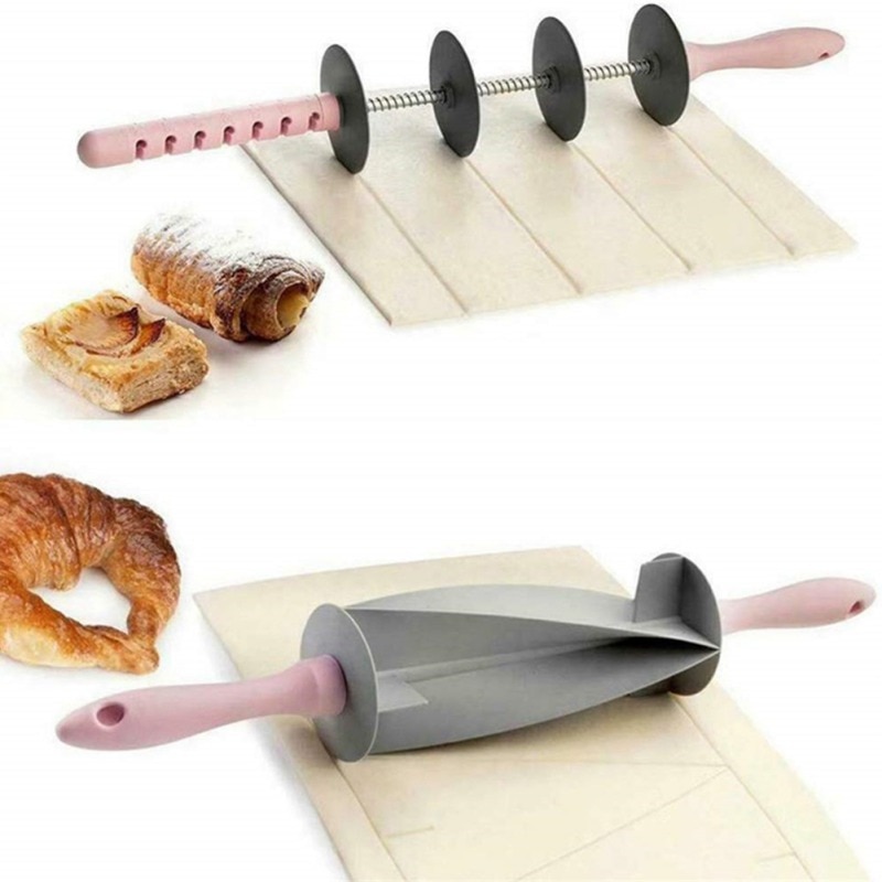 Gør-det-selv-kagerulle multifunktions brødsæt justerbar klinge rullenåle croissantskærer nudelkiks fondant kagebageværktøj