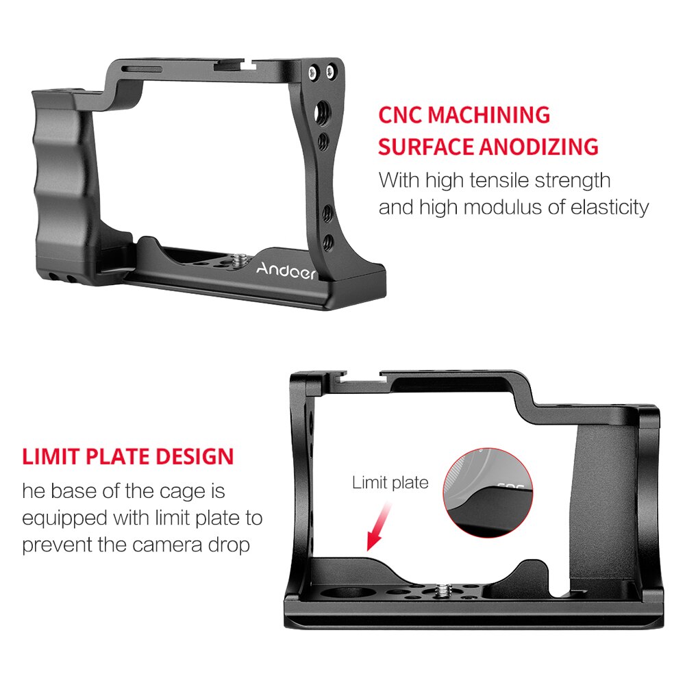 Andoer Camera Cage Aluminium Met 1/4 + 3/8 Inch Schroef Koude Schoen Mount Compatibel Met Canon Eos M50 Dslr camera