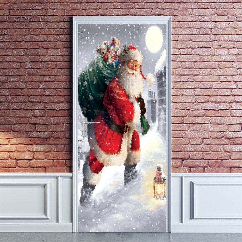 Sticker Mural Père Noël Qui Traverse Le Mur - Autocollant Fenêtre/porte Noël - Blanc, Facile à Poser - Décoration Festive - 7