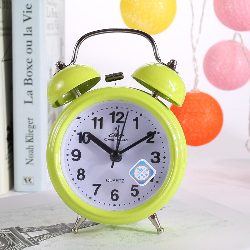 Réveil classique 3 pouces Vintage rétro, horloge à pointeur silencieuse, alarme forte avec double sonnette, veilleuse de chevet pour chambre à coucher: green
