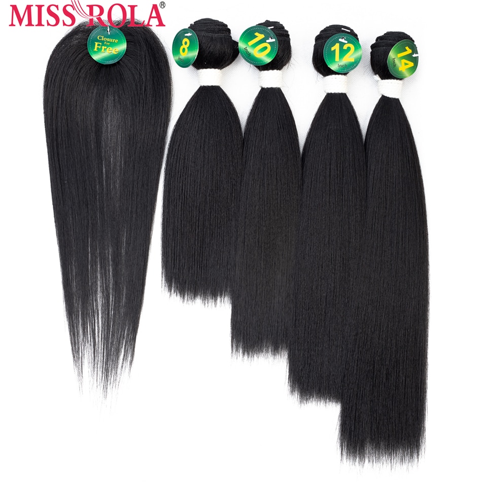 Miss Rola Synthetisch Steil Haar Inslag Ombre Gekleurd Haar 8-14 inch 4 + 1 stks/Pack 200g # 1B Weven Bundels Met Gratis Sluiting