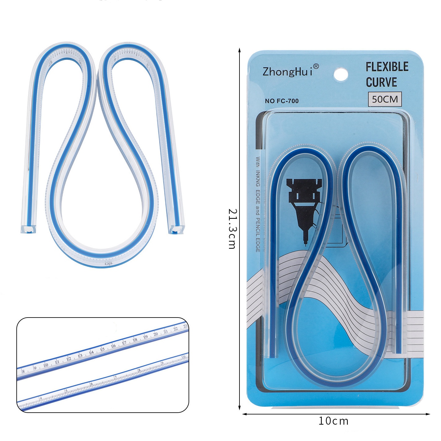 30cm Gebogen Naaipen - Flexibel Plastic met Engelse & Metrische Schalen - Tekengereedschap