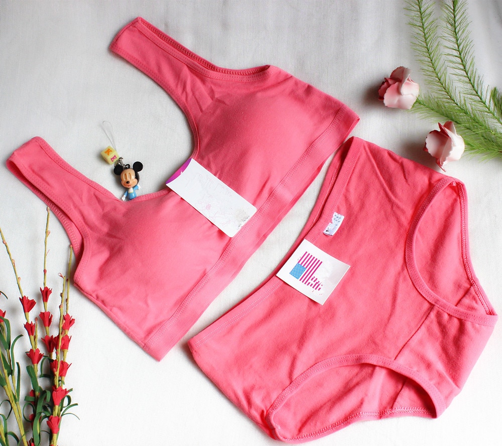 Kids Young Girl Students bra full of pure cotton thin underwear vest+Short Briefs Sets Girls Bra for Teens Children Bras Girl
