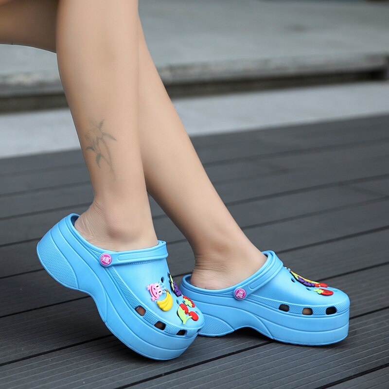 Pheron söta sandaler kvinnor öka höjden 6 cm plattformssandaler träskor mulor skor kvinnor tofflor sandaler femme nouveau: Blå / 8
