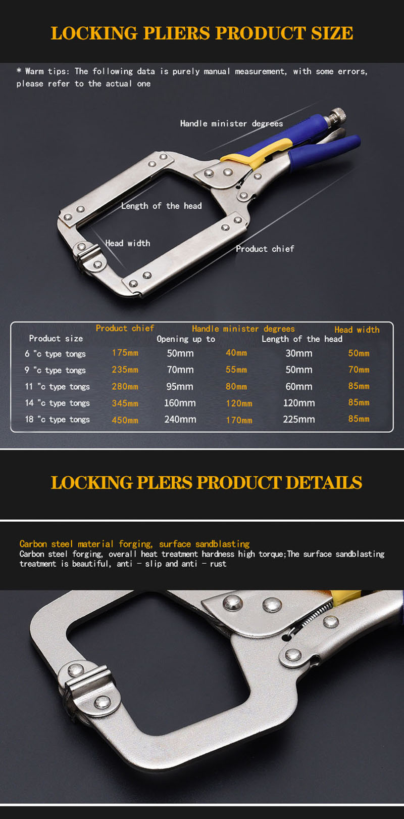 Fix Plier Locator C Clamp weld Clip Woodwork Grip Vise Lock Jaw Alloy Steel Hand tool Swivel Pincer Tong Tenon Pad Wood Work